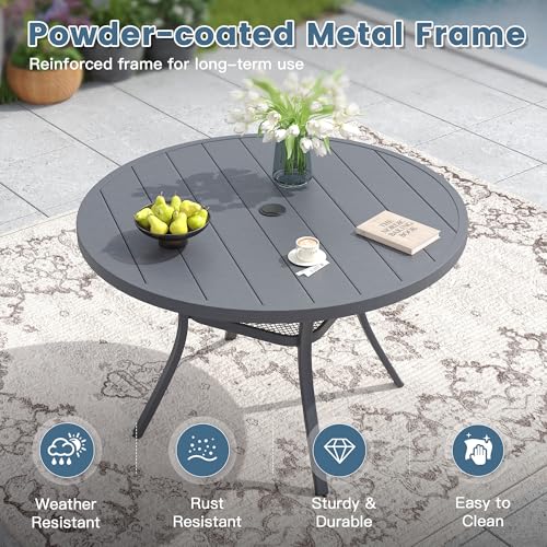 DIFY 5 Piece Outdoor Patio Dining Set for 4, 47.2" Round Metal Dining Table and Swivel Patio Chairs with Padded Textilene, All-Weather Outdoor Furniture Set for Garden Backyard Porch, Grey