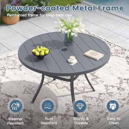 DIFY 5 Piece Outdoor Patio Dining Set for 4, 47.2" Round Metal Dining Table and Swivel Patio Chairs with Padded Textilene, All-Weather Outdoor Furniture Set for Garden Backyard Porch, Grey