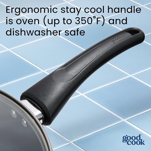 GoodCook Everyday Ceramic Nonstick Cookware Set Includes 8 & 10-Inch Fry Pans 1 & 2-Quart Covered Sauce Pans 4.7-Quart Covered Dutch Oven Turner and Basting Spoon, 10-Piece, Black