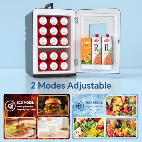 Mini Fridge for Bedroom, 15 Litre/21 Cans Portable Mini Refrigerator with AC/DC Power for Office, Dorm and Car, Thermoelectric Electric Cooler & Warmer Skincare Fridge for Drinks, Food, Cosmetics