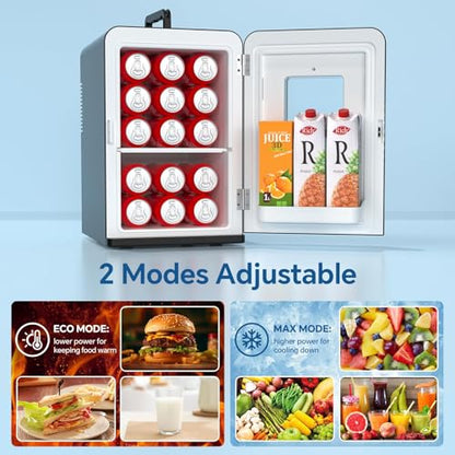 Mini Fridge for Bedroom, 15 Litre/21 Cans Portable Mini Refrigerator with AC/DC Power for Office, Dorm and Car, Thermoelectric Electric Cooler & Warmer Skincare Fridge for Drinks, Food, Cosmetics