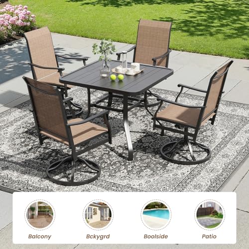 Soohow Patio Dining Set for 4, 5 Piece Outdoor Table and Chairs Set, 4 x Swivel Patio Chairs with Textilene Fabric and 35"x35" Outdoor Dining Table with 1.57" Umbrella Hole for Poolside, Backyard