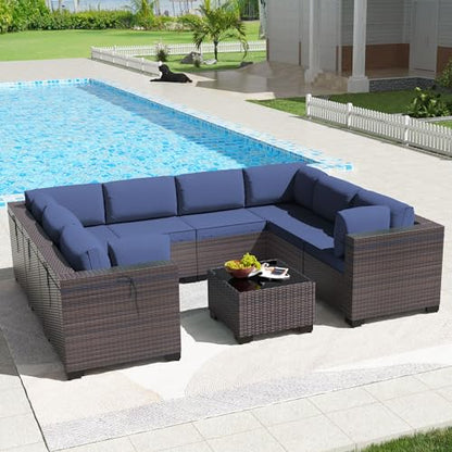 Kullavik 9PCS Outdoor Patio Furniture Set PE Wicker Rattan Sectional Sofa