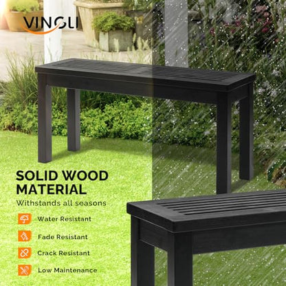 VINGLI Outdoor Wooden Bench, 40” Porch Bench Outdoor Backless Garden Bench, Small Outdoor Bench for Deck Patio Entryway (Black, 40in)