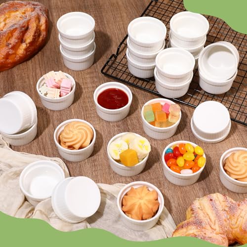 Ziliny 36 Pcs Mini Ramekins 2 oz Porcelain Souffle Oven Dishwasher Safe Small Ceramic Baking Dipping Sauce Ramekins for Charcuterie Board Creme Brulee Dishes Condiment Sauce Dipping Cups