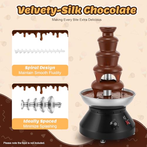Commercial Chocolate Fountain Machine 5-Tier, 7 Lb Large Capacity Stainless Steel Melting Heater, 3000ml 230w 110v, for Hot Chocolate, Nacho Cheese, Liqueurs Electric, Christmas, Wedding, Party(Black)