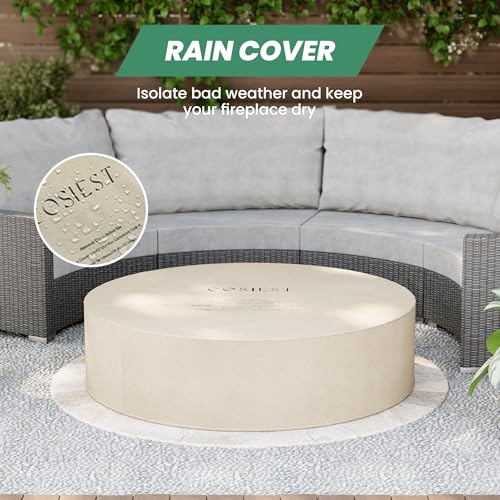 COSIEST 2-Piece Outdoor Propane Firepit Table Set w Tank Table, 42" Fire Table Certified, 50,000 BTU w Gray Round Base,Wind Guard and 16 inches Tank Side Table 20lb for Garden,Pool