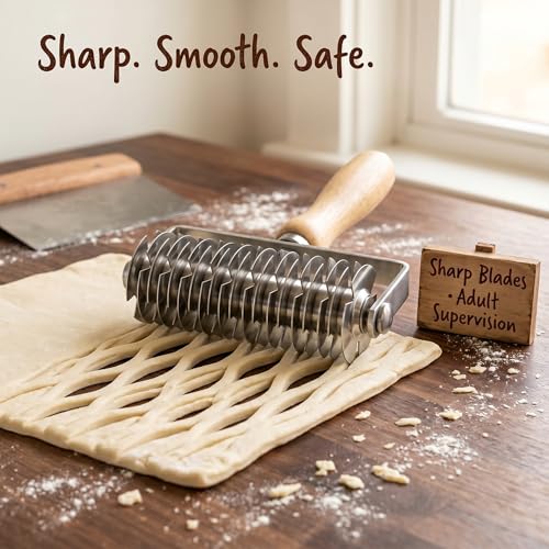 Lattice Pastry Cutter, Stainless Steel Pastry Lattice Roller Cutter for Pie, Pizza & Beef Wellington, Dough Cutter Tool for Pastry Crust and Baking