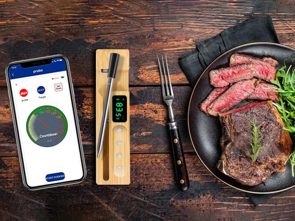 FodoThrem Smart Wireless Meat Thermometer,Digital Cooking Thermometer 700FT Remote Range,Instant Food Thermometer with Wireless Probe & Booster for Grilling and Smoking,BBQ,Oven,Kitchenr