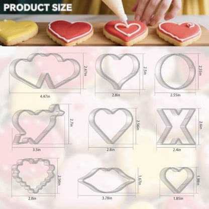 Heart Cookie Cutter Set, Valentine’s Day Cookie Cutters 9 Pieces, Stainless Steel Metal Heart Shapes Cookie Cutters Molds for Valentine Anniversary