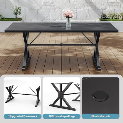 ALAULM 9-Piece Patio Dining Set,Outdoor Metal Dining Set with 8 Swivel Chairs & Rectangle Table with 1.5 Umbrella Hole, Patio Dining Table and Chairs for Backyard, Sand