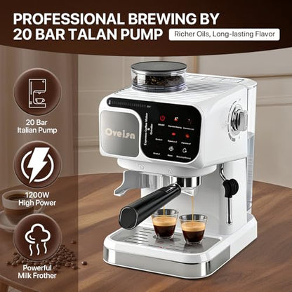 oveisn Espresso Machine Professional Home Espresso Maker Espresso Coffee Fast Heating for Cappuccino/Latte Coffee Machine for Home, Office for Latte Cappuccino-White