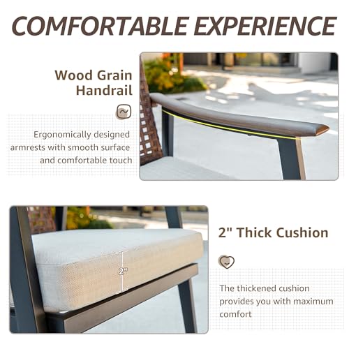 NATURAL EXPRESSIONS 7 Piece Patio Dining Set for 6 Outdoor Furniture Set,6 Pcs Outdoor Rattan Wicker Swivel Chairs with Woodgrain Armrest, 65" Large Dining Table with 1.65'' Umbrella Hole for Garden