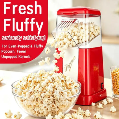 Hot-Air Popcorn Maker, 18-Cup Capacity for Oil-Free Fresh Popcorn Popper