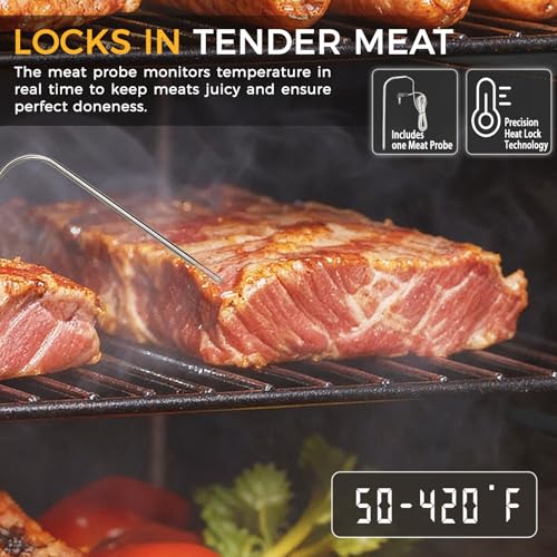 Pellet Smoker with Cover, Electric Wood Pellet Smoker Grill With Meat Probe and Hook, 616 Sq in Cooking Area LED Display Temperature Control, Outdoor Cooking, Patio, Garden Barbecue
