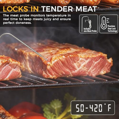 Pellet Smoker with Cover, Electric Wood Pellet Smoker Grill With Meat Probe and Hook, 616 Sq in Cooking Area LED Display Temperature Control, Outdoor Cooking, Patio, Garden Barbecue