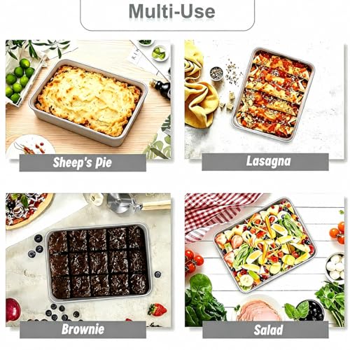 ONNESOL 2-Pack Stainless Steel Deep Baking Pan Set (12" & 16") – Uncoated Non-Toxic Heavy Duty Sheet Pan – Roasting Pans for Lasagna, Brownies, Bread, Cakes & Cookies – No Warping, Dishwasher Safe