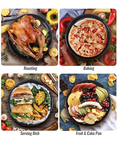 MCCSI Enamel Roasting Pan Set Round Baking Dish 4-Pack 9/10/12/14 Inch Non Stick High Temperature Resistance Bakeware for Pizza & Salad, Oven Dishwasher Safe Mother Day Gift for Wife & Mom Cake Pan