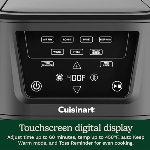 Cuisinart CompactMax 8-Quart Basket Air Fryer for Large Family Meals, Compact Ceramic Countertop Fits a 4.5-lb Chicken, 4-in-1 Air Fry, Roast, Bake & Keep Warm, Easy-Clean Dishwasher-Safe, AIR-210