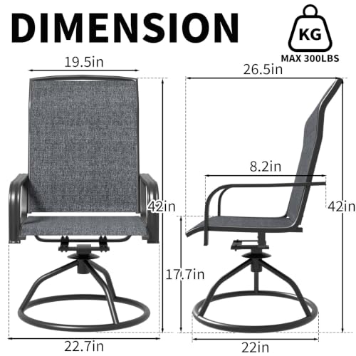 YLGJ&TIDY Patio Swivel Chairs Set,Outdoor Dining Chairs with High Back,All Weather Breathable Textilene,360° Rotating 15° (Gray-3, 2-piece)