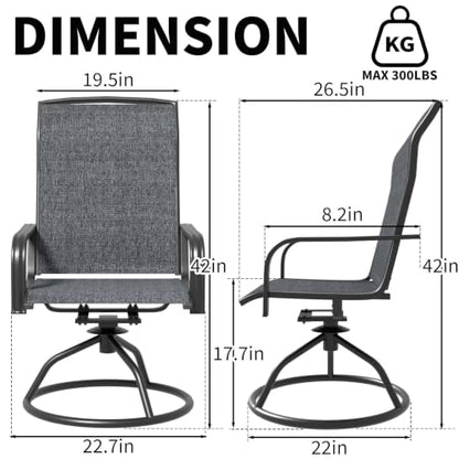 YLGJ&TIDY Patio Swivel Chairs Set,Outdoor Dining Chairs with High Back,All Weather Breathable Textilene,360° Rotating 15° (Gray-3, 2-piece)