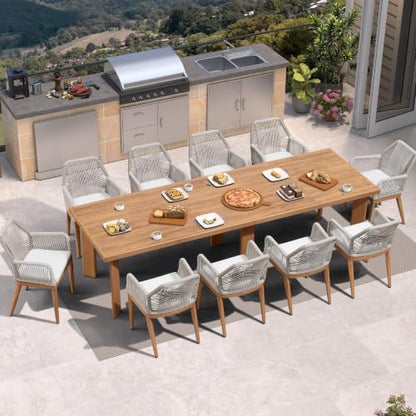 PURPLE LEAF 11 Pieces Patio Dining Set with Cushion and Wicker Arm, Teak