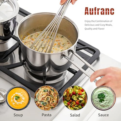 AuFranc® 2 Quart Tri-ply Stainless Steel Saucepan with Glass Lid, Induction Sauce Pan Compatible with All Cooktops, Non-Toxic Sauce Pot with Stay Cool Handle, Oven & Dishwasher Safe (Silver)