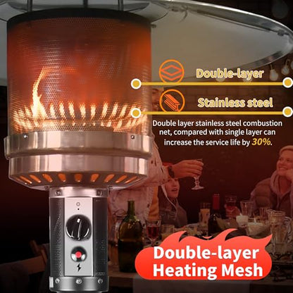 Omnarevo 50,000 BTU Propane Patio Heater with Wheels – Outdoor Gas Heater for Backyard, Garden & Restaurant, Powder-Coated Steel Body with Easy Ignition & Safety Shut-Off (w/o waterbox)