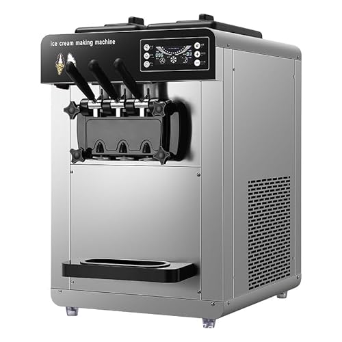 Commercial Ice Cream Machine,Soft Serve Ice Cream Machine Countertop, Soft Serve Machine with Built-in Puffing Pump, Dual Hopper&Pre-Cooling, Easy-Clean for Snack Dessert Shops (three-heads)