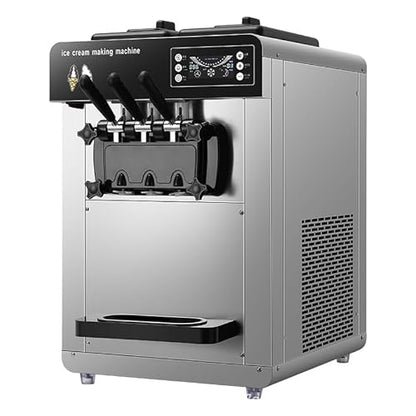 Commercial Ice Cream Machine,Soft Serve Ice Cream Machine Countertop, Soft Serve Machine with Built-in Puffing Pump, Dual Hopper&Pre-Cooling, Easy-Clean for Snack Dessert Shops (three-heads)