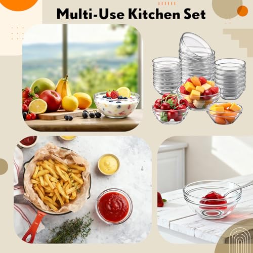 Sawysine 18 Pcs Glass Prep Bowl Sets 8.4oz/4.7oz/2.3oz Clear Small Pinch Bowls Salt Spices and Ingredients Serving Bowls Stackable for Kitchen Prep Cooking, Dishwasher Safe