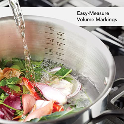 KitchenAid 5-Ply Clad Polished Stainless Steel Stock Pot/Stockpot with Lid, 6 Quart - Stainless Steel