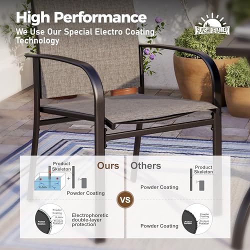 SUNSHINE VALLEY Patio Dining Set 9 PCS, 8 Stable Outdoor Dining Chairs with Rectangular Dining Table, Patio Table and Chairs Set for Lawn,Deck and Backyard