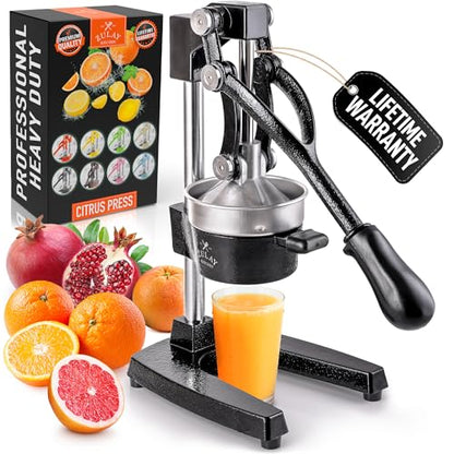 Zulay Kitchen Cast Iron Juicer - Heavy Duty Manual Juicer with Detachable Strainers for Easy Cleaning, Orange Juice Press for Citrus Fruits, Perfect for Bartenders, Juice Lovers & Health Enthusiasts