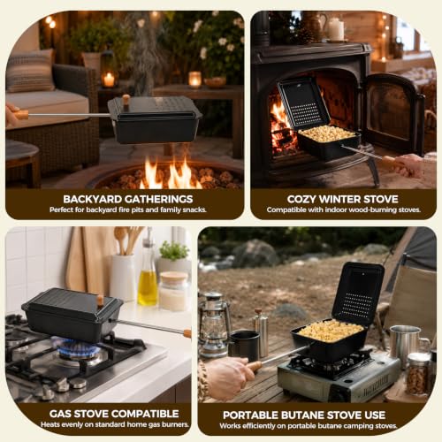 Horonaxo Campfire Popcorn Popper, Long Handle Camp Fire Popcorn Maker