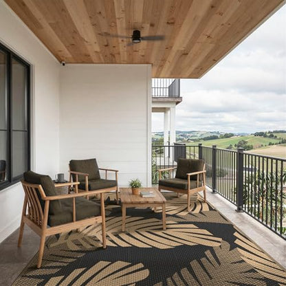 GENIMO Waterproof Outdoor Rug 5' x 8' for Patio Decor, Reversible Plastic Straw Area Rugs for Camping Clearance, RV Mat, Large Outside Carpet for Porch, Deck, Picni, Balcony, Garden, Black & Brown