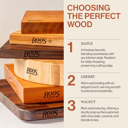 John Boos R-Board Series Rectangular Wooden Maple Cutting Board 20”x15” – 1.5” Thick, 12-lb Reversible Butcher Block with Edge-Grain & Finger Grips – Made in the USA