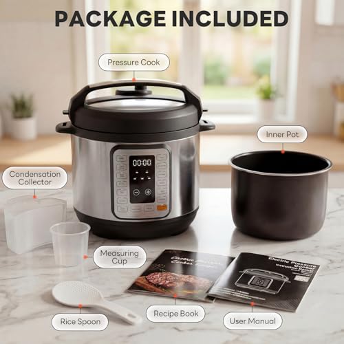 DUMOS Electric Pressure Cooker 16-in-1, 8QT Programmable Multi Cooker with 12 One-Touch Presets, Soup Steam Yogurt and More, Ceramic Inner Pot Delay Start & Keep Warm, Includes Recipe Guide, Silver