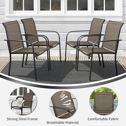 SUNCROWN 5 Pieces Outdoor Dining Set, Patio Furniture Set with 4 x Textilene Dinning Chairs and 1 Steel Slat Metal Bistro Table for Lawn Garden Backyard Deck - Brown