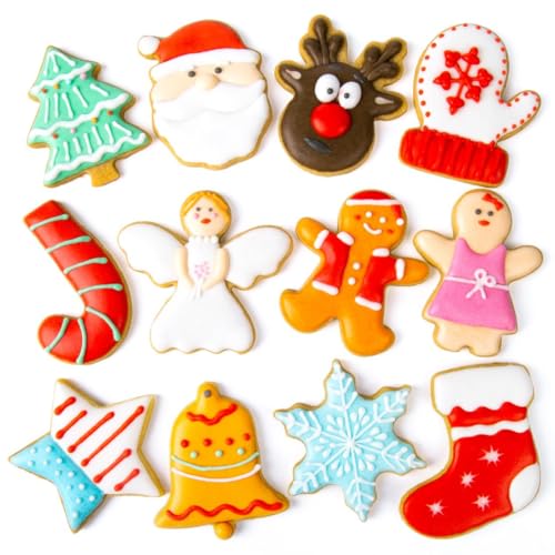 Christmas Cookie Cutters Set, 12 Pieces Stainless Steel Metal Christmas Cookie Cutters Shapes - Gingerbread Men,Christmas Tree,Snowflake, Candy Cane, Santa Face, Star and More