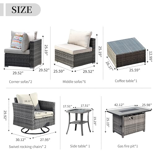 13 Pieces L Shaped Outdoor Patio Sectional Furniture With Fire Pit Table