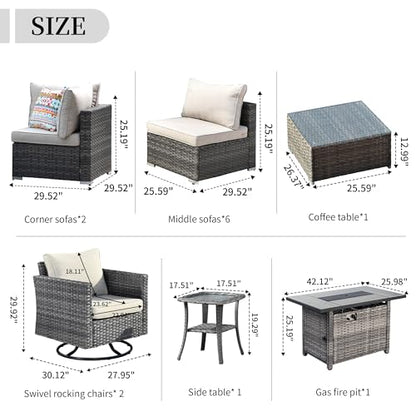 13 Pieces L Shaped Outdoor Patio Sectional Furniture With Fire Pit Table