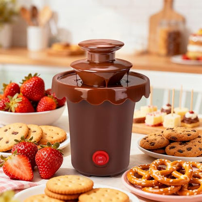5-OZ Mini Chocolate Fountain with 10 Forks, 2-Tier Mini Chocolate Dipping Machine for Use Only with Chocolate Syrup, fit for Parties, Daily Use, Powered by 4 x C Batteries (Not Included)