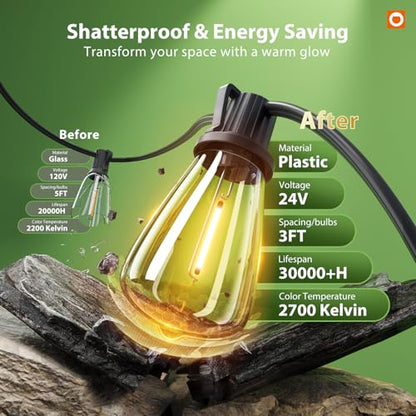 addlon 198FT(192+6) Solar String Lights Outdoor Waterproof, 60+4 LED Bulbs, Shatterproof Patio Lights with Remote, Dimmable & Timing, Hanging Lights for Garden Backyard Party Wedding Camping Decor