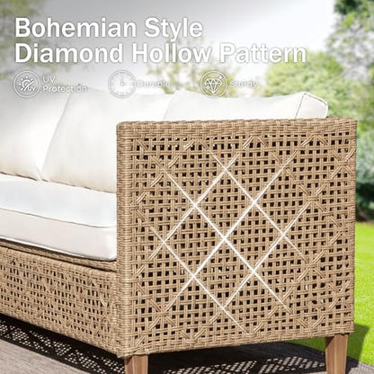 PHI VILLA Outdoor Sectional Couch, Small L-Shaped Patio Sofa Sets, Beige