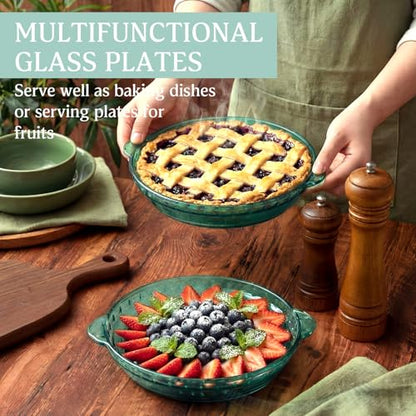 Mifoci 2 Pack Green Glass Pie Dish, 8 Inch Round Deep Plate, Tempered Glass Baking Dish, Non Toxic, Oven and Dishwasher Safe, Ideal for Baking Pies, Quiche and Desserts