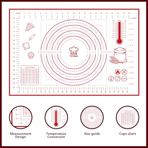 Silicone Pastry Baking Mat 16x24 Inch Large - Non-Stick Non-Slip Dough Rolling Mat with Measurement Markings for Kneading Pie Pizza Cookies Fondant Making Kitchen Counter Pad