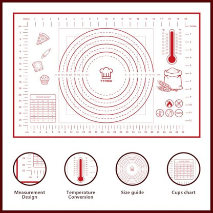 Silicone Pastry Baking Mat 16x24 Inch Large - Non-Stick Non-Slip Dough Rolling Mat with Measurement Markings for Kneading Pie Pizza Cookies Fondant Making Kitchen Counter Pad