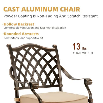 Attliahome 9-Piece Cast Aluminum Outdoor Table and Chairs, Classic Vintage Patio Dining Set for 8 Include 87" Rectangular Patio Dining Table and 8 Chairs with Removable Cushion and Umbrella Hole