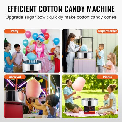 VEVOR Cotton Candy Machine Commercial, 1000W Electric Floss Maker with Stainless Steel Bowl, Sugar Scoop, Storage Drawer, Perfect for Home, Carnival, Kids Birthday, Family Party, Red